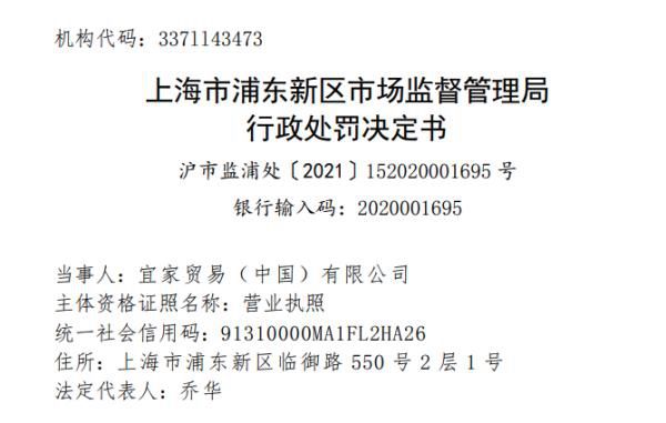 再领大罚单！宜家因违法被市场监管部门罚没78万余元